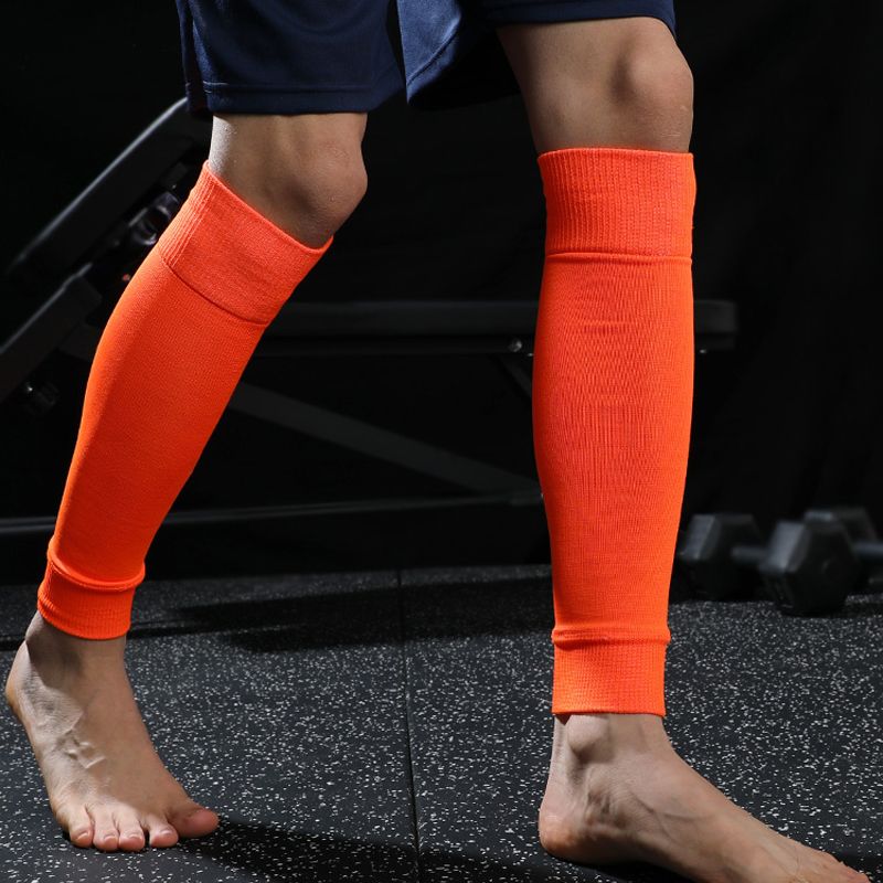 Elastic Soccer Calf Leg Sleeves + Shin Pads Kids Teenagers Adult Football Baseball Volleyball Leg Warmers M L Custom Logo-Blue
