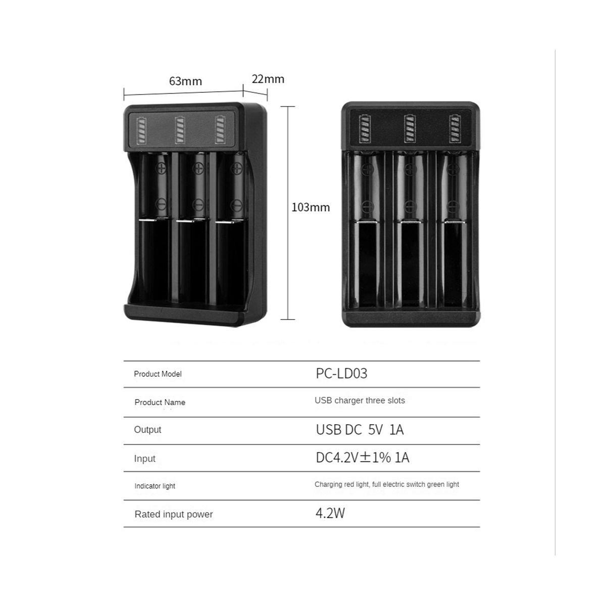 18650 Fast Charger with Type-C Cable 4.2V Lithium Battery