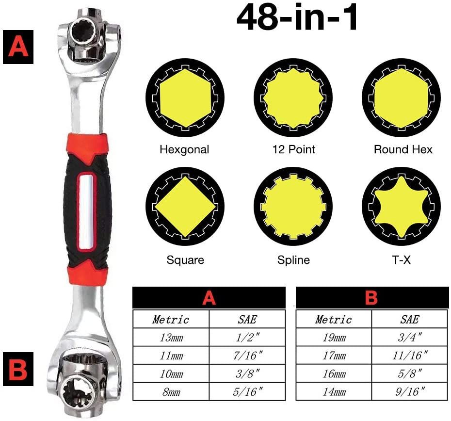 Multifunctional Tiger Multi-Socket Wrench With 6 Corners 360-Degree Rotating Head Rubber Handle
