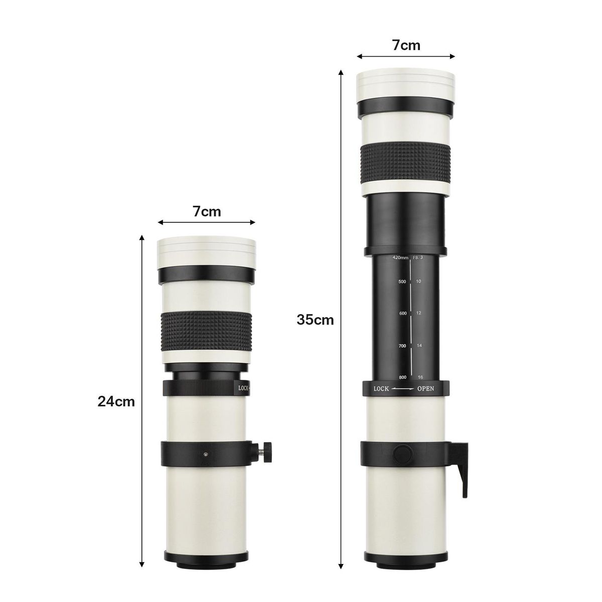 Camera MF Super Telephoto Zoom Lens F/8.3-16 420-800mm T2 Mount with M4/3-mount Adapter Ring 1/4 Thread Replacement for Panasonic G9 GH5 II GX7 GX8 GX9 GX850 G90 G91 G95 G100 Olympus E-M1 E-M5 E-M10 I II III E-PM2 E-PM1 Pen-F