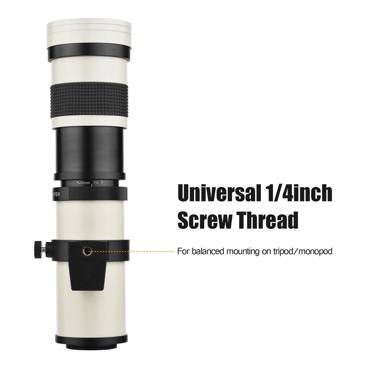 Camera MF Super Telephoto Zoom Lens F/8.3-16 420-800mm T2 Mount with M4/3-mount Adapter Ring 1/4 Thread Replacement for Panasonic G9 GH5 II GX7 GX8 GX9 GX850 G90 G91 G95 G100 Olympus E-M1 E-M5 E-M10 I II III E-PM2 E-PM1 Pen-F