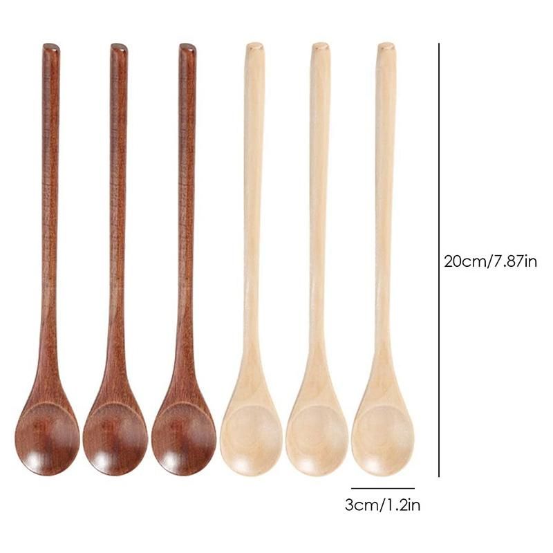 6 Pcs Wooden Spoon,Long Handle Wood Spoons Mixing Stirring