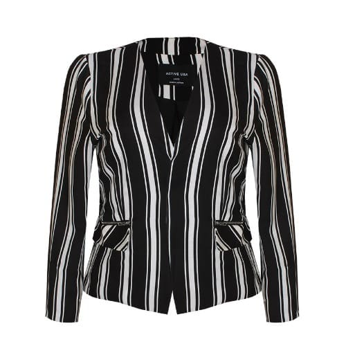 Monochrome Stripped Zipper Pocket Blazer