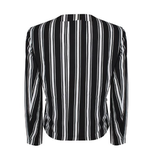Monochrome Stripped Zipper Pocket Blazer