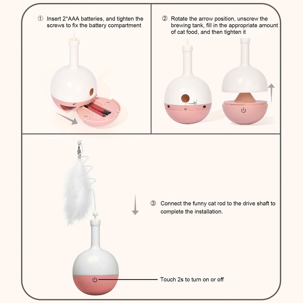 Interactive Cat Feeder Ball with Feather Slow Feeder Food Dispenser Ball Indoor Cat Ball Toys Self Rotating Ball for Daily Training