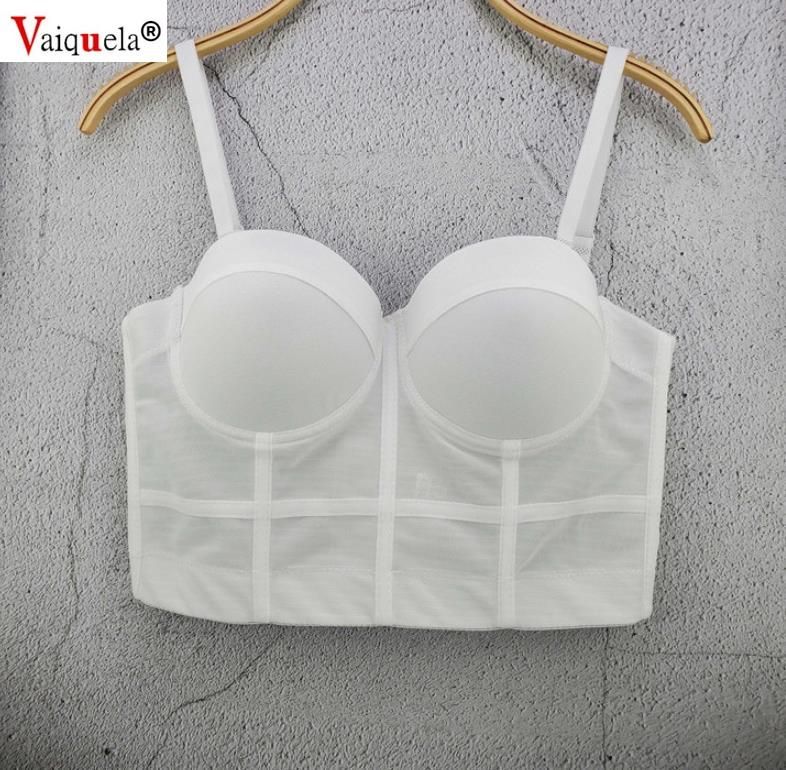 Mesh    Corset Summer Crop Top Women Boning  Backless Padded Camisole Tops Low