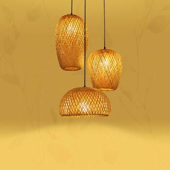 Restaurant chandelier simple creative pastoral bamboo weaving art study bedroom aisle new Chinese style balcony porch three head lamp Type B