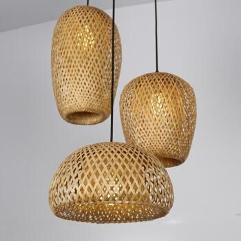 Restaurant chandelier simple creative pastoral bamboo weaving art study bedroom aisle new Chinese style balcony porch three head lamp Type B