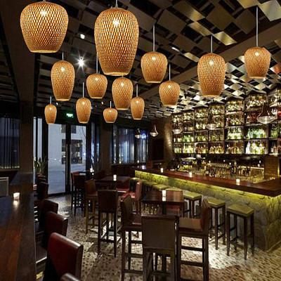 Restaurant chandelier simple creative pastoral bamboo weaving art study bedroom aisle new Chinese style balcony porch three head lamp Type B