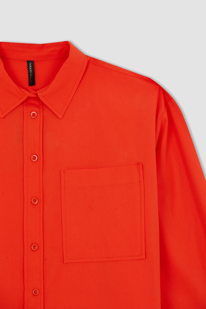 Woman Regular Fit Shirt Neck Long Sleeve Woven Tunic-Orange