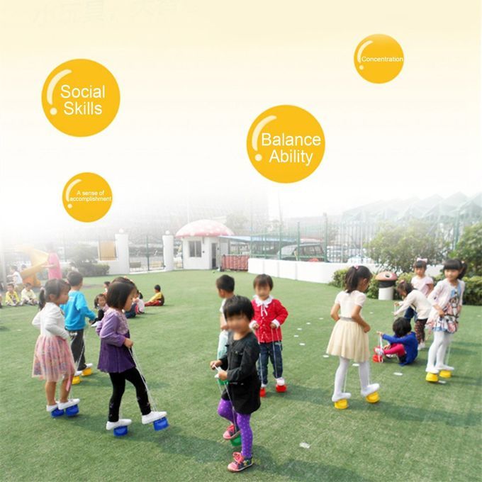 Children Kids Outdoor Fun Walk Stilt Jump Smile Face Balance Training Toy
