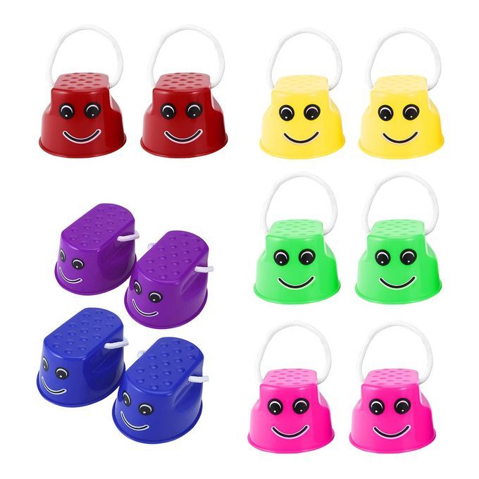 Children Kids Outdoor Fun Walk Stilt Jump Smile Face Balance Training Toy