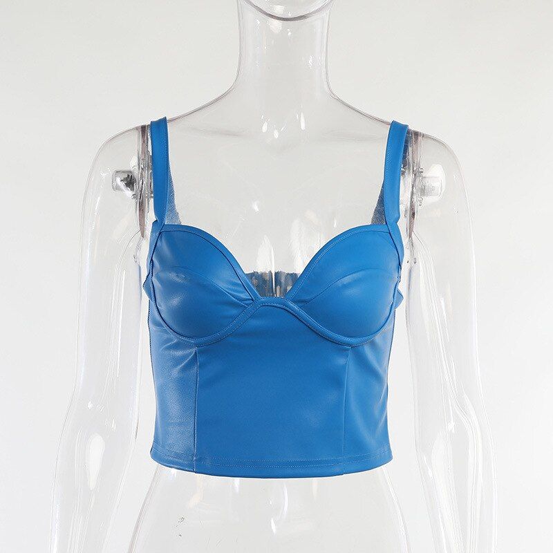 Faux Pu Leather Straps Sexy Crop Corset Women Party Club Outfits Camis