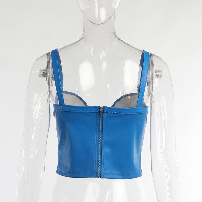 Faux Pu Leather Straps Sexy Crop Corset Women Party Club Outfits Camis