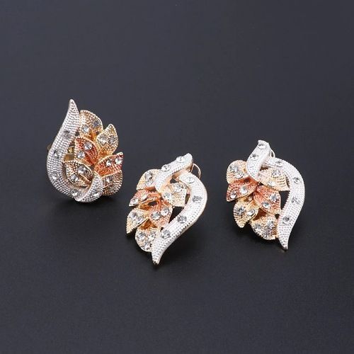Gold Silver Bronze Plated Silver Studded Costume Jewelry Set Bridal Necklace