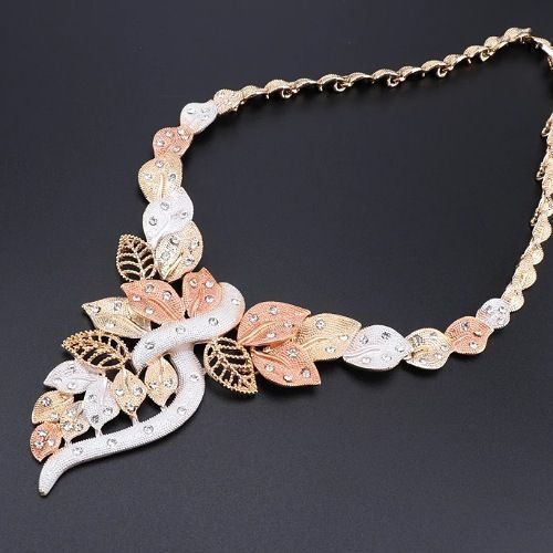 Gold Silver Bronze Plated Silver Studded Costume Jewelry Set Bridal Necklace