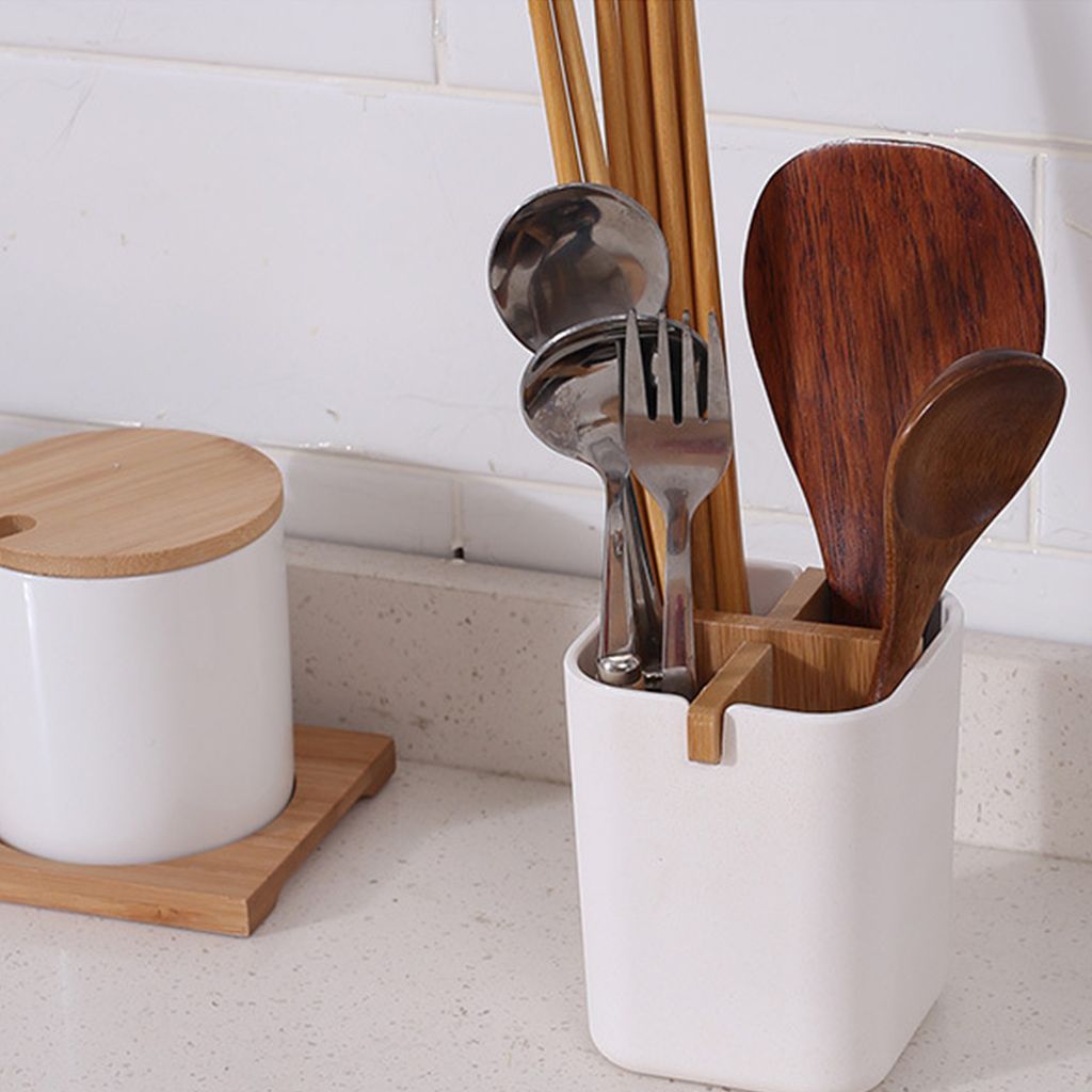 Compartments Toothbrush Holder  Storage Organizer Spatula White