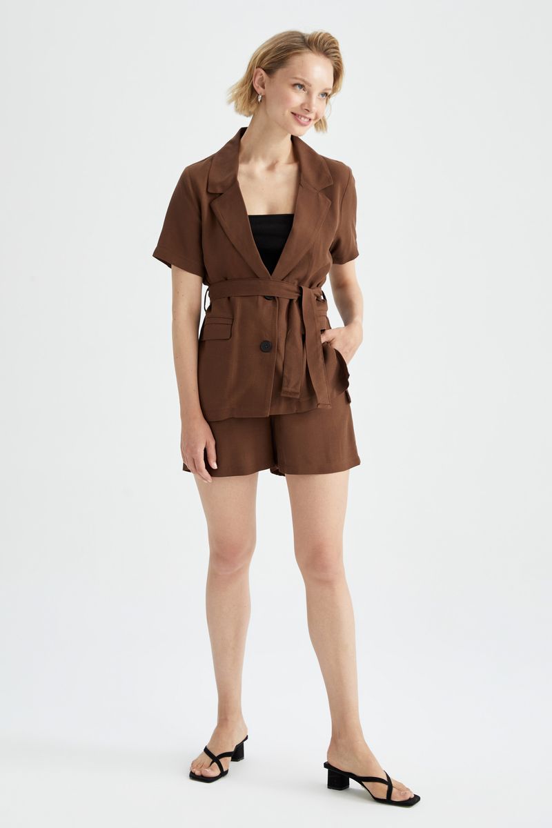 Woman Smart Casual Regular Fit Regular Short Sleeve Blazer - Brown