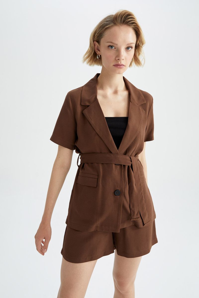 Woman Smart Casual Regular Fit Regular Short Sleeve Blazer - Brown