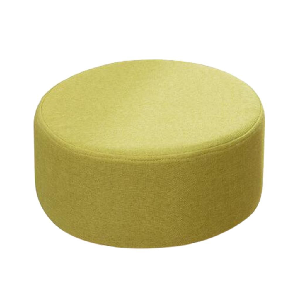Round Footstool Made Of Cotton Fabric Cover Wooden Stool Green 28x13cm