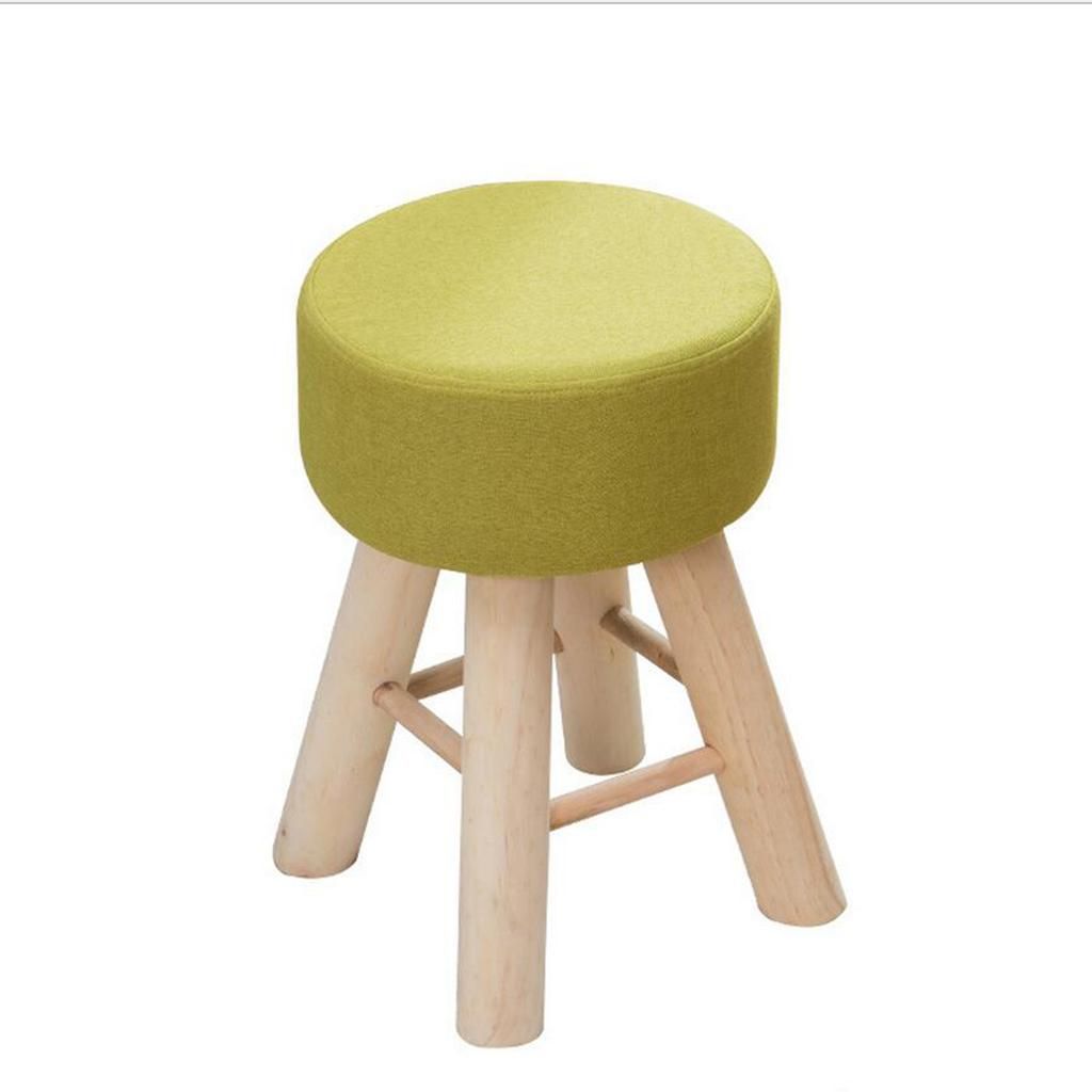 Round Footstool Made Of Cotton Fabric Cover Wooden Stool Green 28x13cm