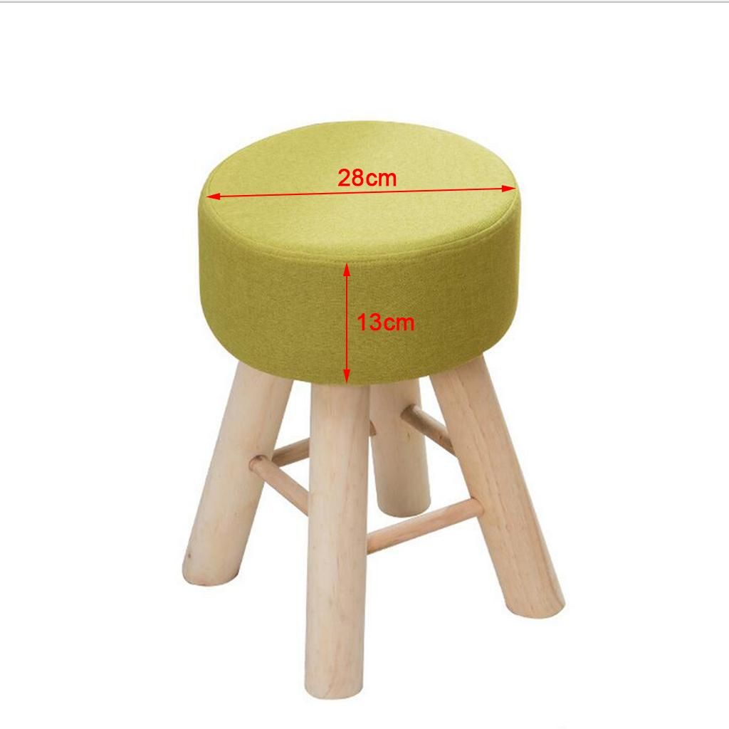 Round Footstool Made Of Cotton Fabric Cover Wooden Stool Green 28x13cm