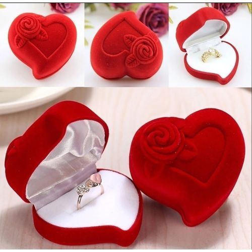 Red Heart Rose Flower Wedding Ring Case Engagement Ring Box