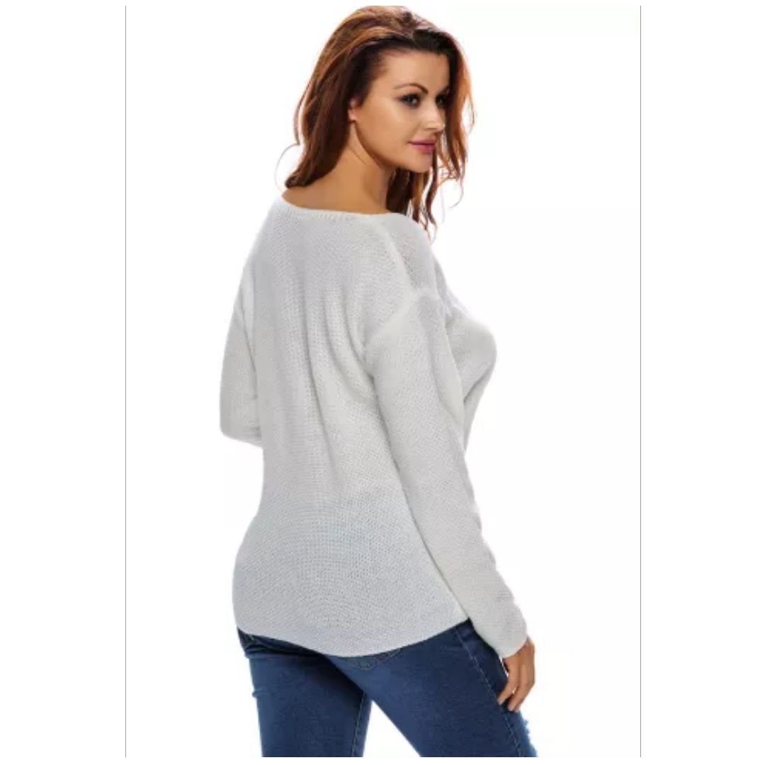 Mfed White Knitted Long Sleeve Plunge Jumper