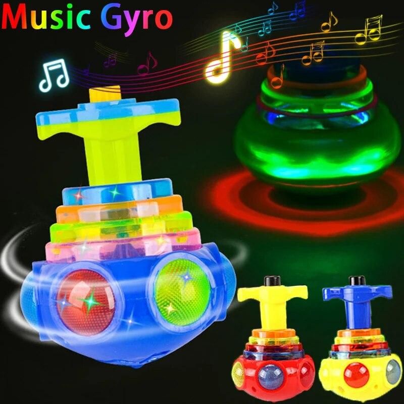 Novelty LED Light Music Gyro Creative Cartoon Colorful Spinning Launch Gyro Toys Kids Puzzle Decompression Toy Party Game Gifts