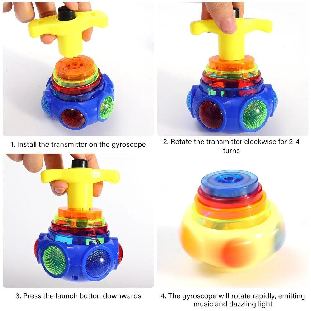 Novelty LED Light Music Gyro Creative Cartoon Colorful Spinning Launch Gyro Toys Kids Puzzle Decompression Toy Party Game Gifts