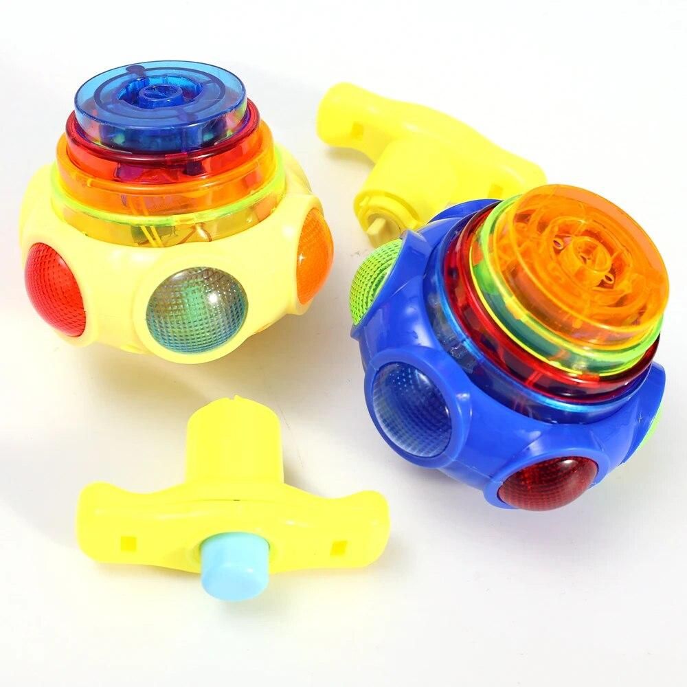 Novelty LED Light Music Gyro Creative Cartoon Colorful Spinning Launch Gyro Toys Kids Puzzle Decompression Toy Party Game Gifts
