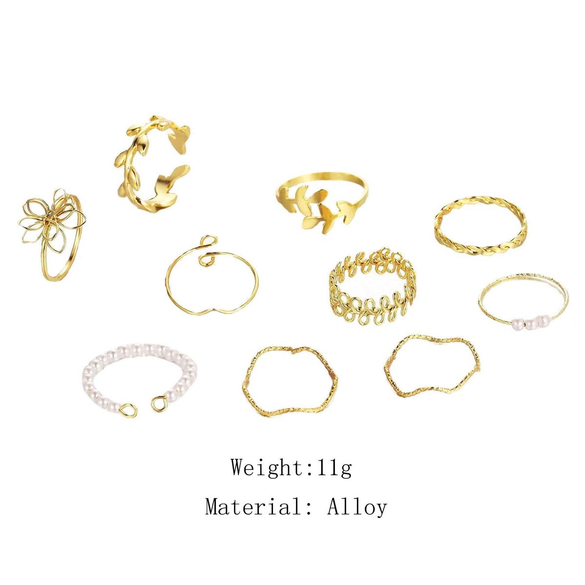 Leaf ring female designer sense of minority simple retro pearl joint ring set of 10