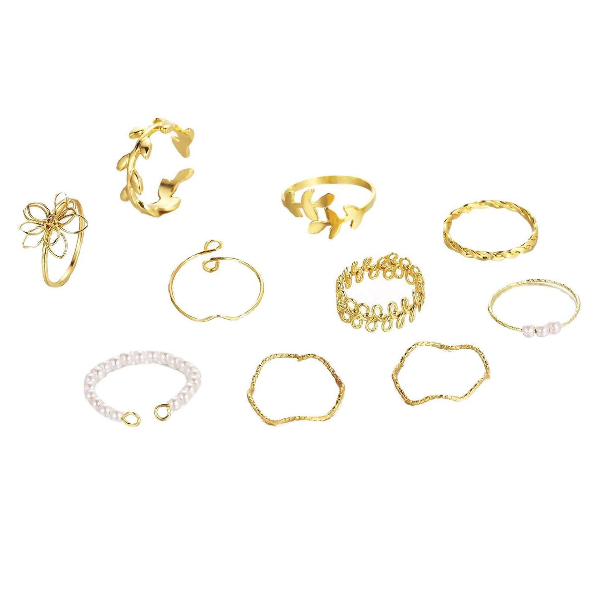 Leaf ring female designer sense of minority simple retro pearl joint ring set of 10