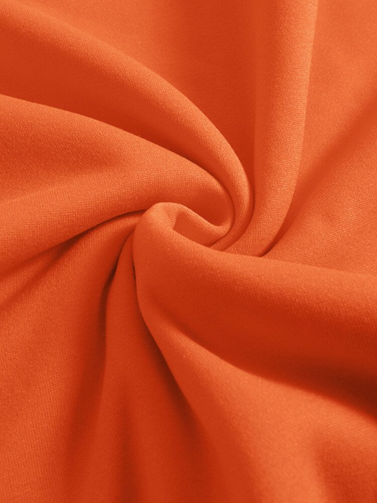 Women Solid Color Raglan Round Neck Kangaroo Pocket Long Sleeve Pullover Sweatshirt-Orange