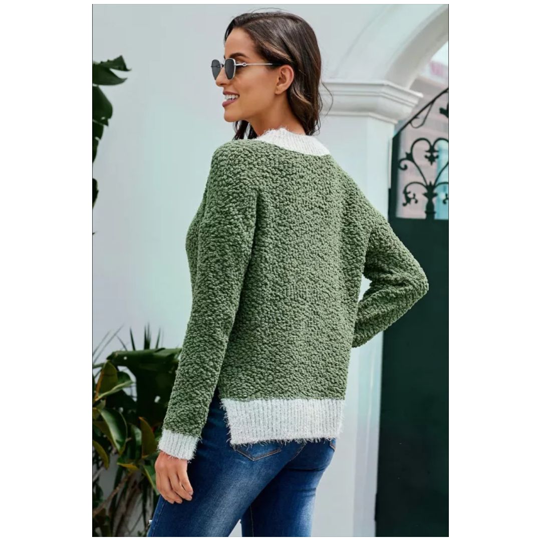 Mfed Green Popcorn Knit Sweater With Slits