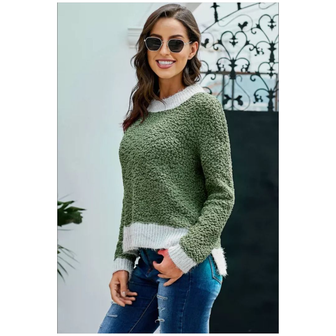 Mfed Green Popcorn Knit Sweater With Slits