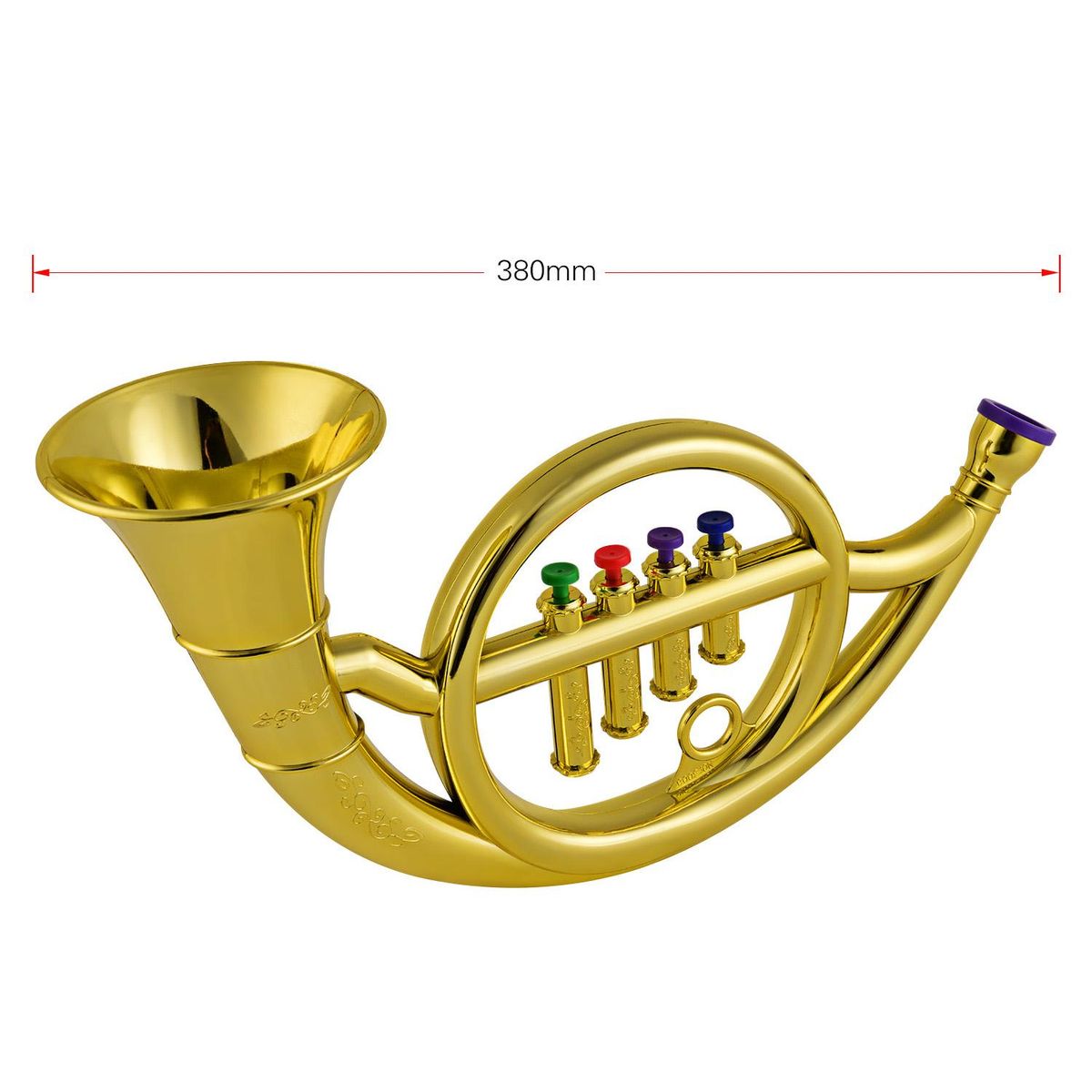 Musical Wind Instruments French Horn for Kids Toddlers ABS Metallic Gold Horn with 4 Colored Keys