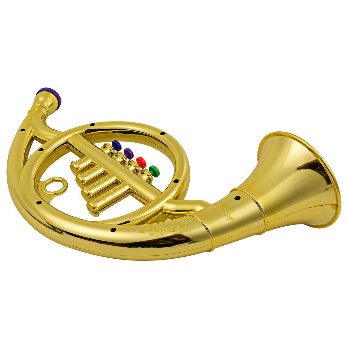 Musical Wind Instruments French Horn for Kids Toddlers ABS Metallic Gold Horn with 4 Colored Keys