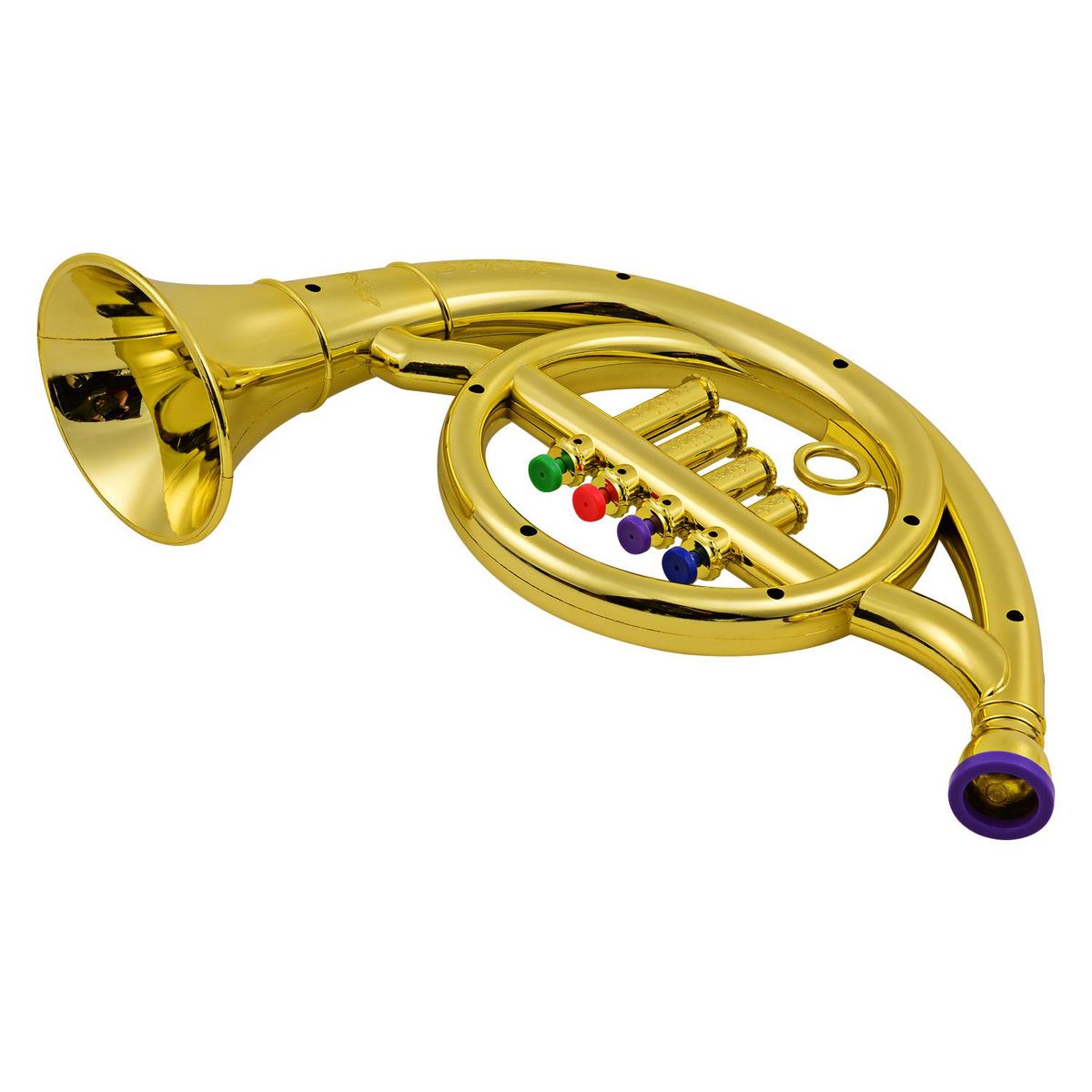 Musical Wind Instruments French Horn for Kids Toddlers ABS Metallic Gold Horn with 4 Colored Keys