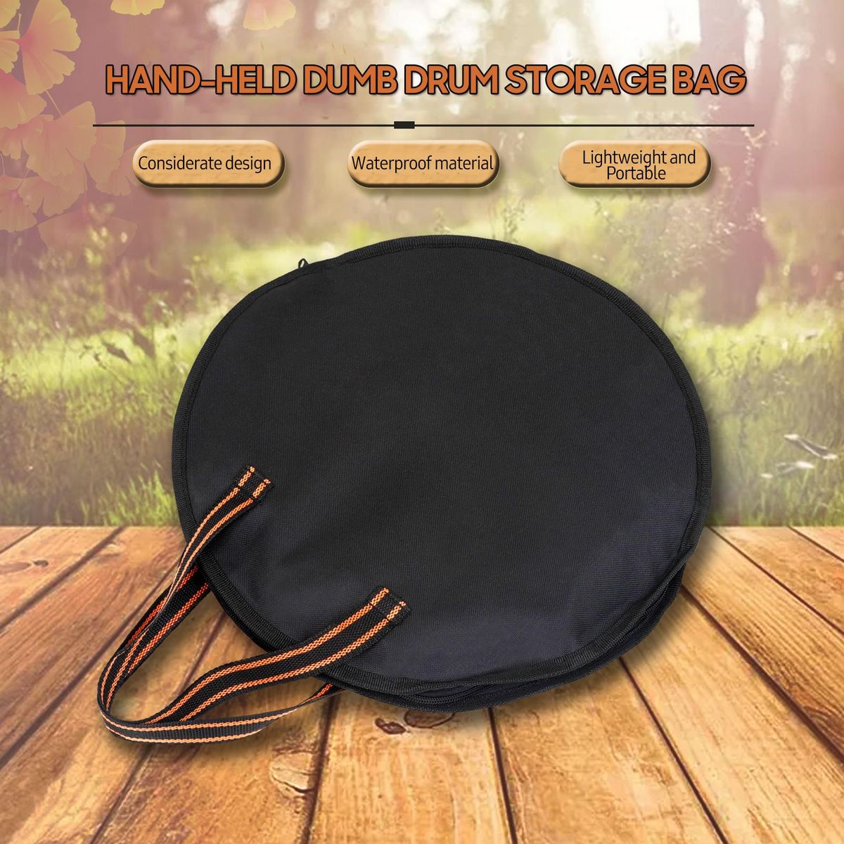 IN-157 10'' Portable Dumb Drum Bag with Drum Stick Pocket Waterproof Dumb Drum Practice Pad Bag Wear-resistant Oxford Cloth Carrying Bag Case