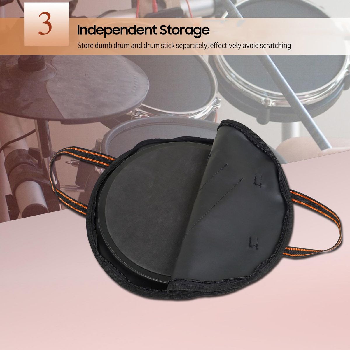 IN-157 10'' Portable Dumb Drum Bag with Drum Stick Pocket Waterproof Dumb Drum Practice Pad Bag Wear-resistant Oxford Cloth Carrying Bag Case
