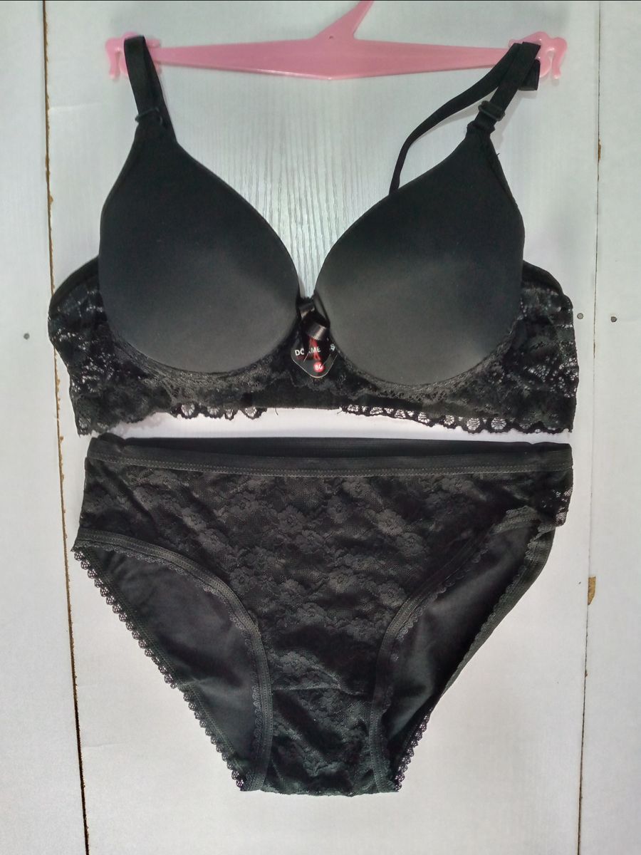 Ladies Bra + Pant - Turkish Woman Underwear Bra 90/85 +Pant (M-L) -Black