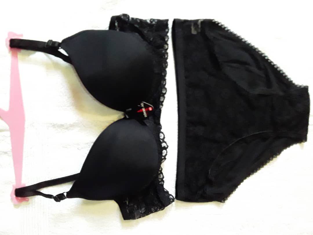 Ladies Bra + Pant - Turkish Woman Underwear Bra 90/85 +Pant (M-L) -Black