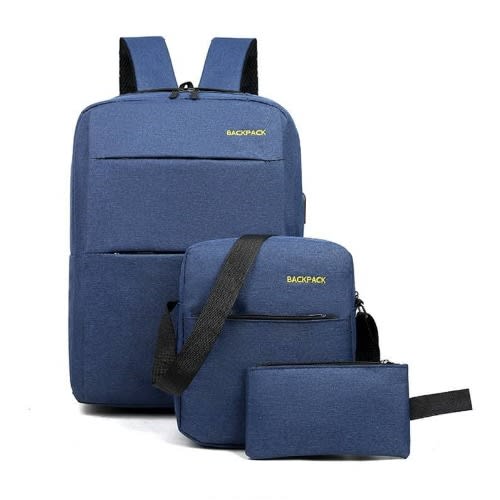 USB Charging Backpack 15inches - 3 Pieces - Blue