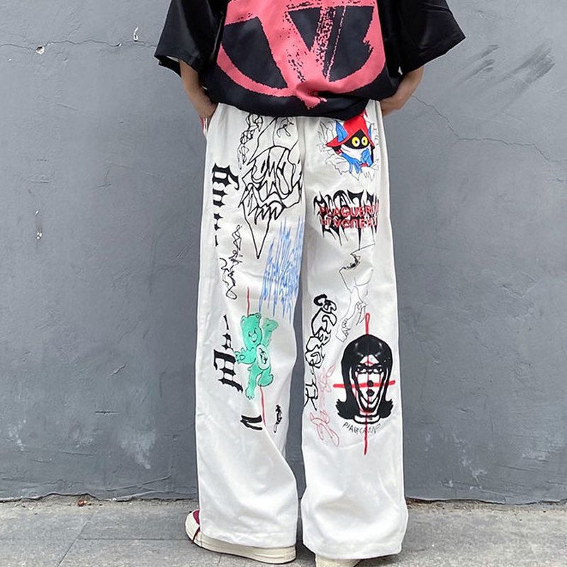 White Anime Y2k Aesthetic Baggy Jeans Women Fairy Grunge Harajuku Explosive