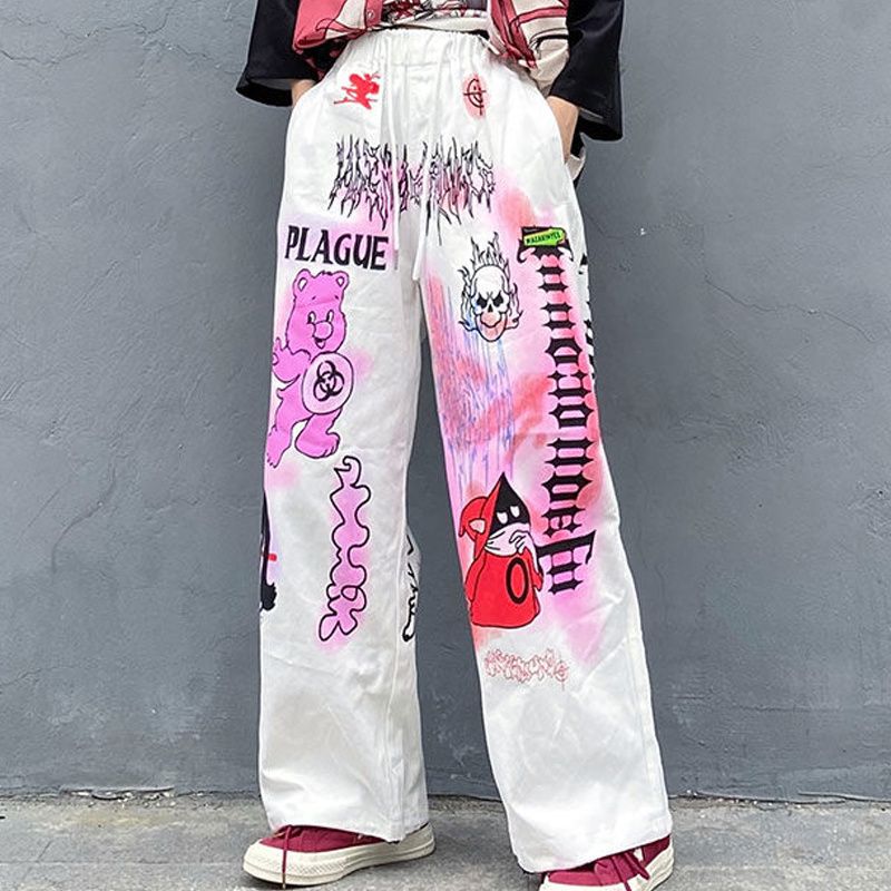 White Anime Y2k Aesthetic Baggy Jeans Women Fairy Grunge Harajuku Explosive