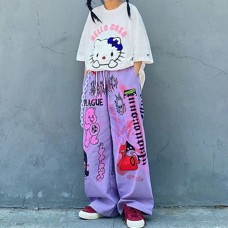 White Anime Y2k Aesthetic Baggy Jeans Women Fairy Grunge Harajuku Explosive