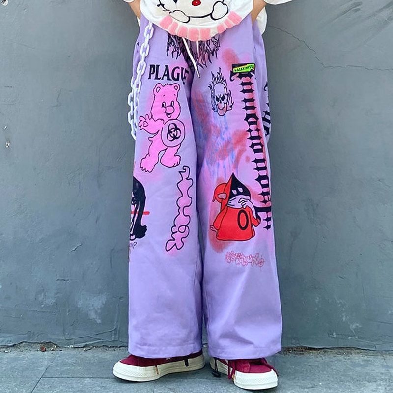 White Anime Y2k Aesthetic Baggy Jeans Women Fairy Grunge Harajuku Explosive
