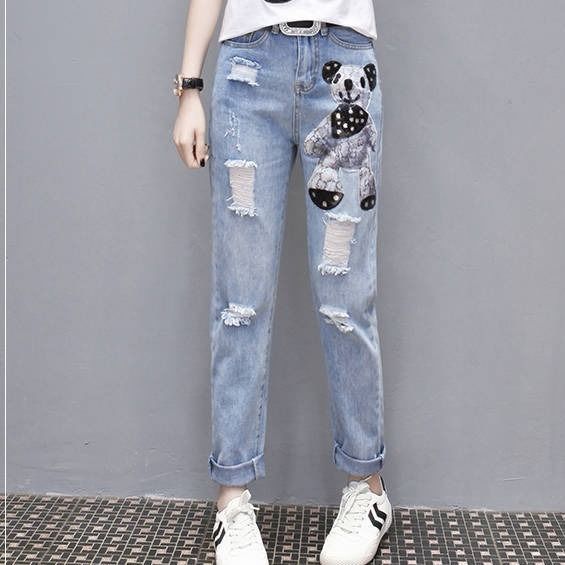 S 3xl Women Ladies Plus Size Mickey Boyfriend Denim Ripped Pants Explosive