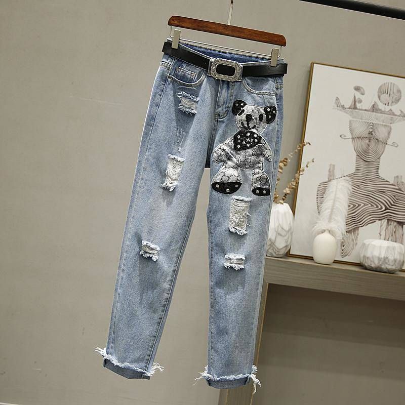 S 3xl Women Ladies Plus Size Mickey Boyfriend Denim Ripped Pants Explosive